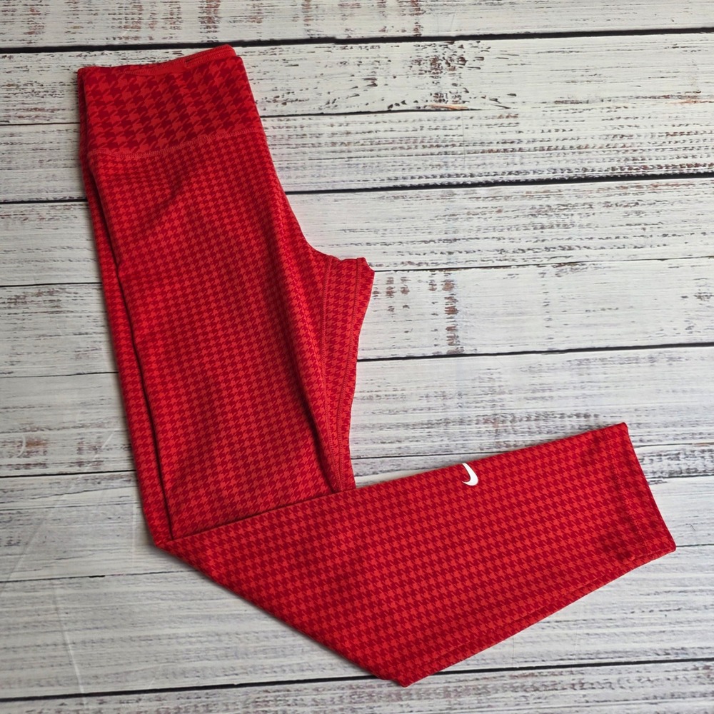 Nike Dri-FIT One Icon Clash Women Small Red Houndstooth Hi Waisted 7/8 Leggings